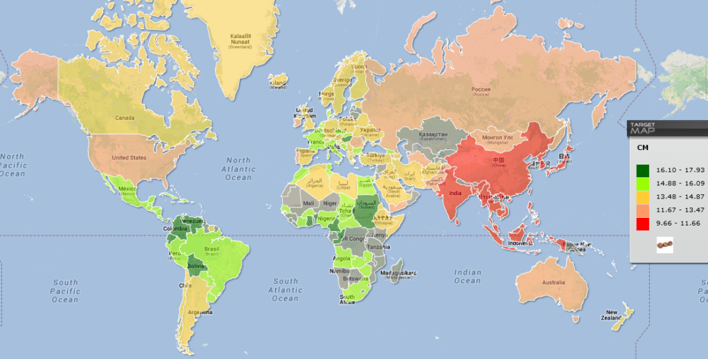 Carte de la taille des pénis dans le monde (classement par pays)
