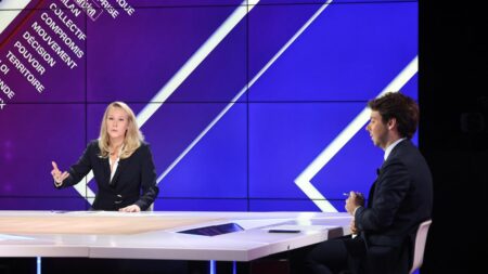 Militants climatiques interrompent interview de Marion Maréchal sur BFMTV durant élections européennes Des militants de la cause climatique perturbent une émission de BFMTV en plein entretien avec Marion Maréchal
L'interview de la tête de liste de Reconquête aux élections européennes, dimanche, a été perturbée dès le début par un homme se revendiquant du collectif écologiste Dernière Rénovation.