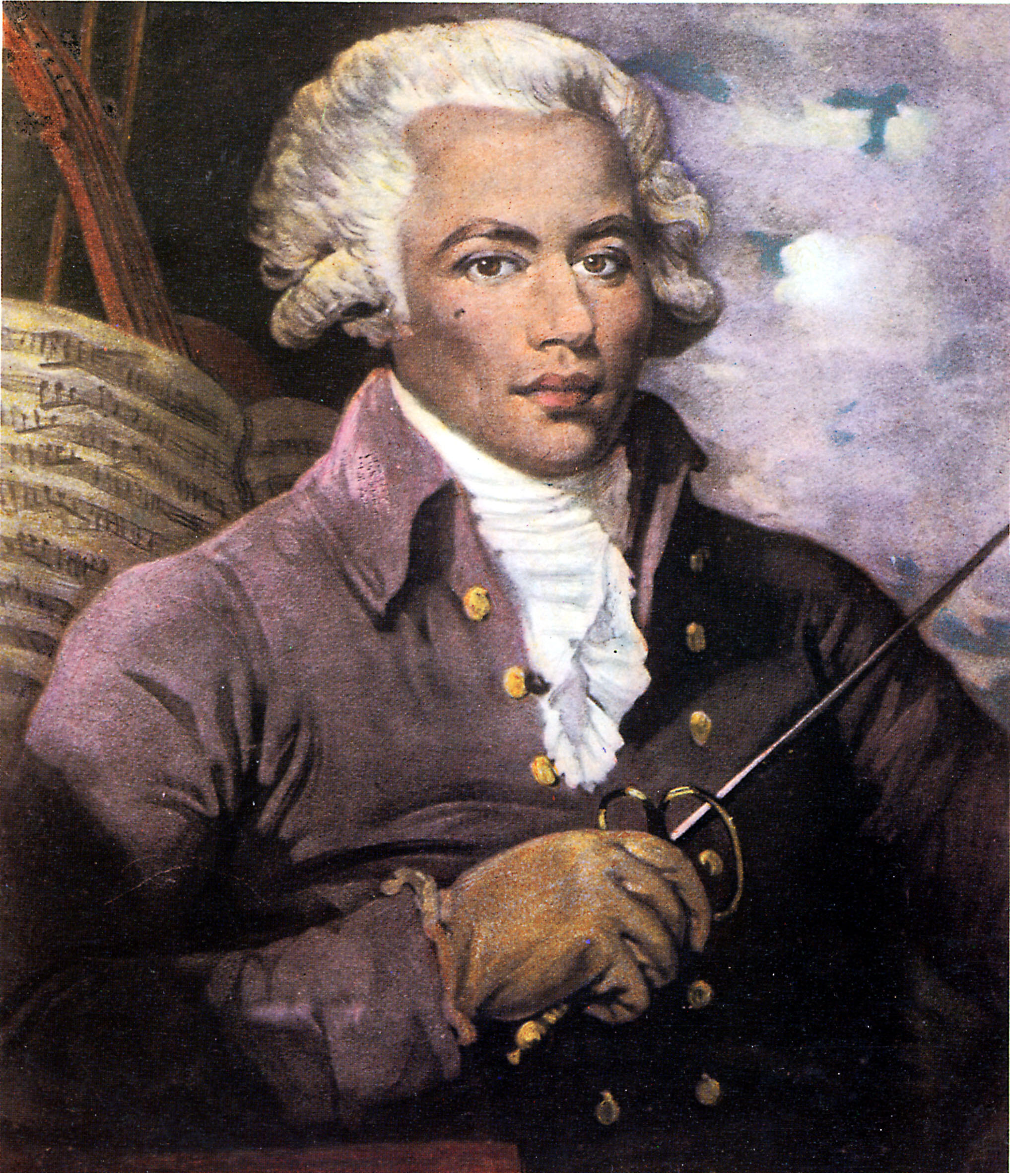 Copie d'une lithographie de Joseph Bologne, chevalier de Saint-Georges, par Mather Brown, 1788, à la National Portrait Gallery de Londres.