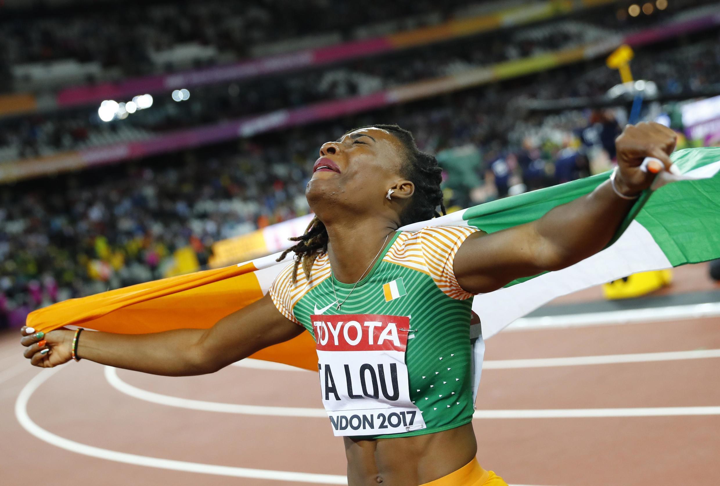Marie-Josée Ta Lou obtient la deuxième place à la finale du 100 m aux Championnats du monde d'athlétisme en 2017.