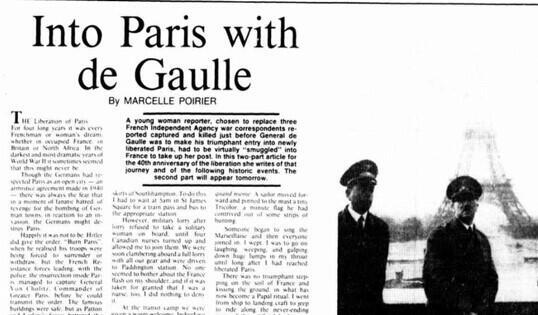 Le rapport de Marcelle Poirier sur l'accompagnement de De Gaulle en Normandie, en Bretagne puis à Paris pour la libération, a été publié dans une revue australienne en 1984.