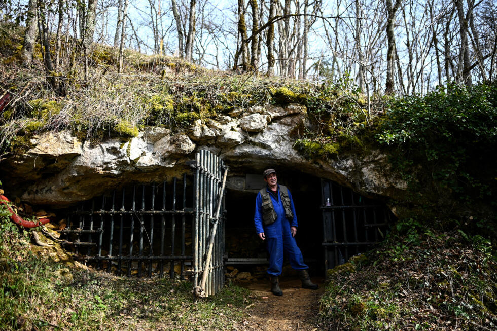 Le scientifique Patrice Buraud à l'entrée de la grotte de Cussac.