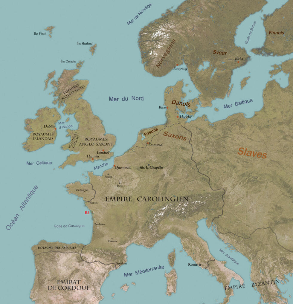 Cette carte du 9ème siècle montre la position d'Ile de Ré, sur la côte atlantique française.