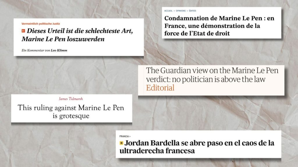 "Le courage plutôt que la reddition" : la presse internationale salue la décision de la justice française, mais anticipe un possible "profit politique" pour Marine Le Pen