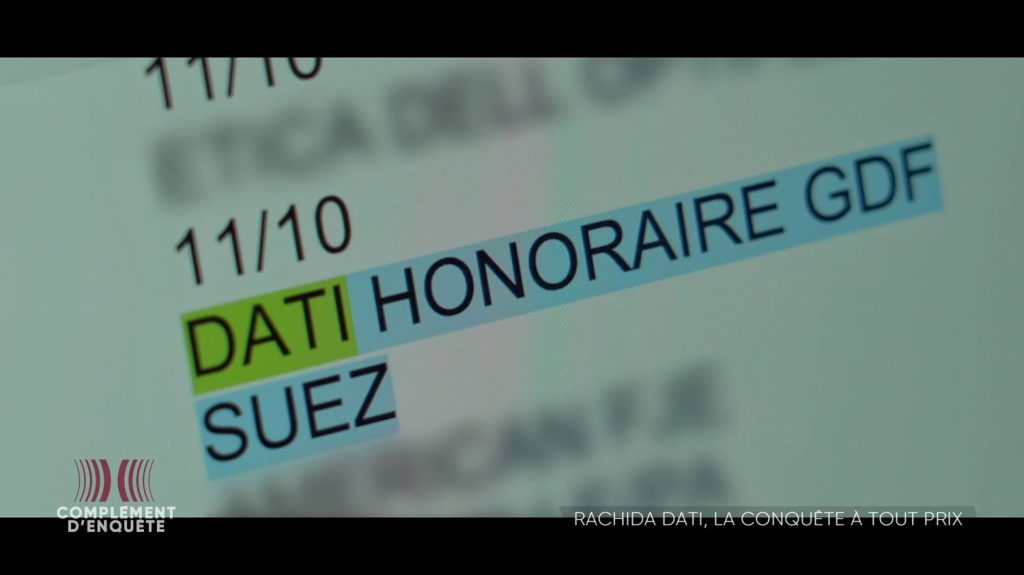 :
    Vidéo




  



  


  
  Des documents qui montrent un lien financier entre Rachida Dati et GDF Suez par l'intermédiaire d'un cabinet d'avocats, dévoilés par "Complément d'enquête"